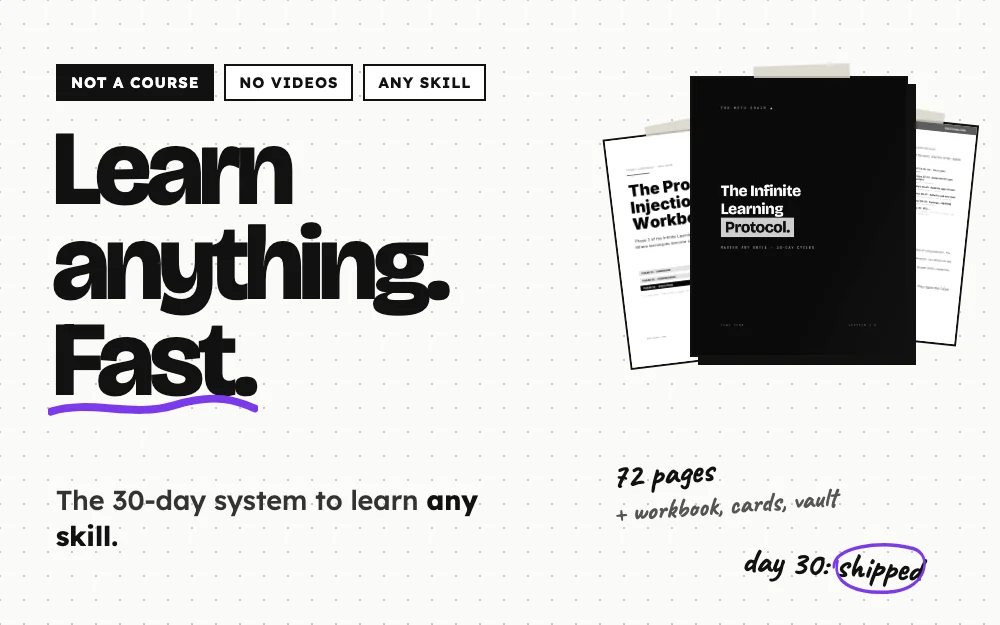 Learn anything. Fast. The 30-day system to learn any skill, with the protocol, workbook, and skill sprint