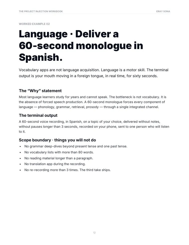 Workbook worked example: a 60-second monologue in Spanish